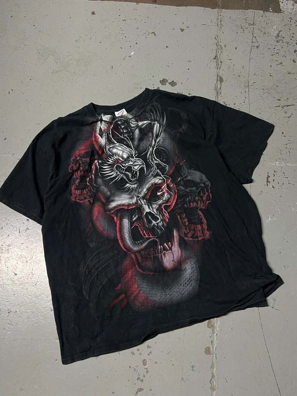 Gildan Vintage Y2K Skull Dragon Grunge T-Shirt Black 3XL